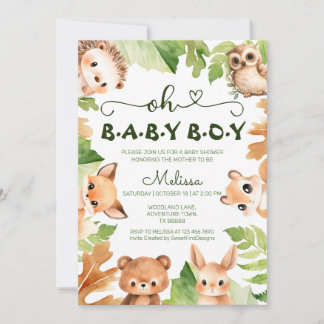 Oh Baby Boy Animals Elegant Baby shower Kaart