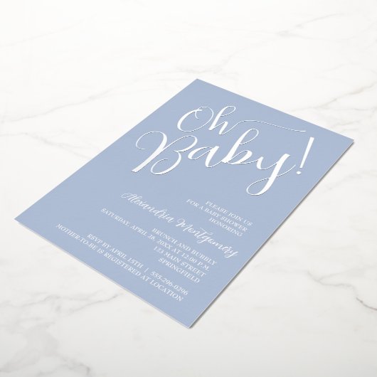 Oh Baby! Boy Baby shower Blue Invitation Folie Uitnodiging (Gedraaid)