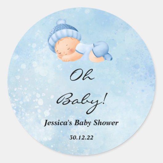 Oh Baby Boy Baby shower Ronde Stickers (Voorkant)