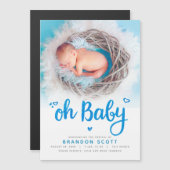 Oh Baby Boy Birth Aankondiging Foto Magnetic Kaart (Voorkant / Achterkant)