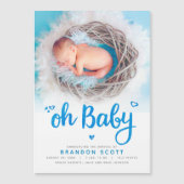 Oh Baby Boy Birth Aankondiging Foto Magnetic Kaart (Voorkant)
