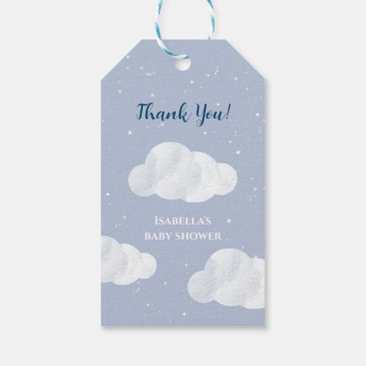 Oh Baby Boy Blue Clouds Sky Stars Baby shower Cadeaulabel (Achterkant)