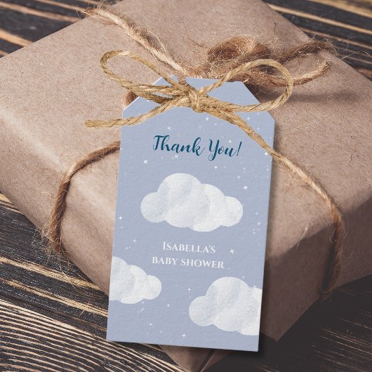 Oh Baby Boy Blue Clouds Sky Stars Baby shower Cadeaulabel