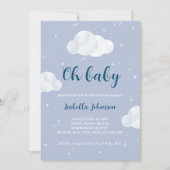 Oh Baby Boy Blue Clouds Sky Stars Baby shower Kaart (Voorkant)