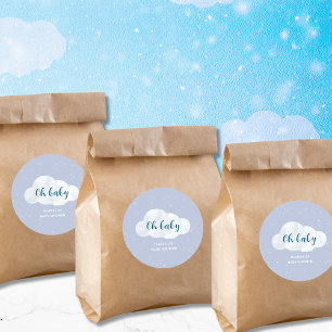 Oh Baby Boy Blue Clouds Sky Stars Baby shower Ronde Sticker