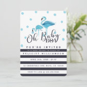 Oh Baby Boy Blue Flamingo Baby shower Uitnodiging (Staand voorkant)