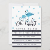 Oh Baby Boy Blue Flamingo Baby shower Uitnodiging (Voorkant)