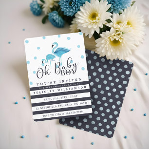 Oh Baby Boy Blue Flamingo Baby shower Uitnodiging