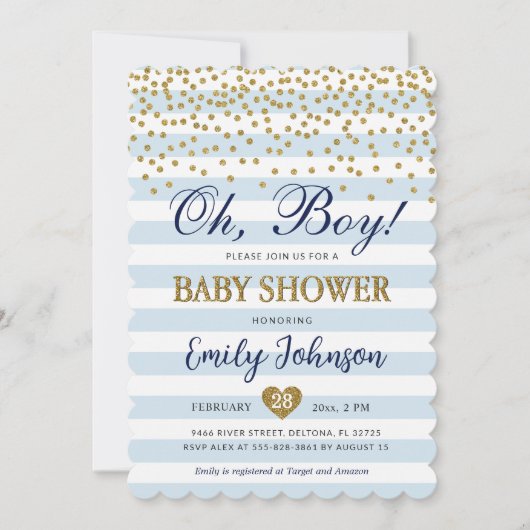 Oh Baby Boy Blue Gold Baby shower Uitnodiging (Voorkant)
