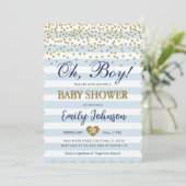 Oh Baby Boy Blue Gold Baby shower Uitnodiging (Staand voorkant)