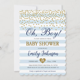 Oh Baby Boy Blue Gold Baby shower Uitnodiging