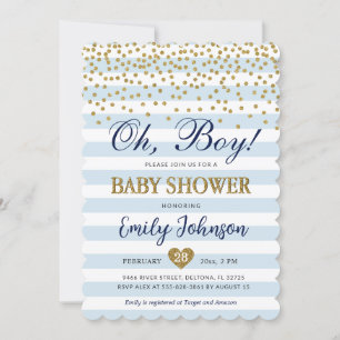 Oh Baby Boy Blue Gold Baby shower Uitnodiging