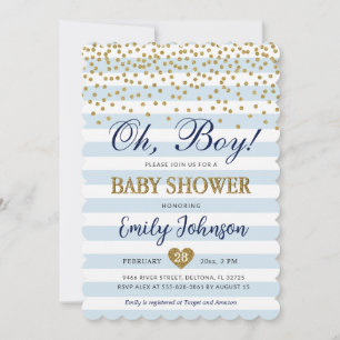Oh Baby Boy Blue Goud Baby Shower Uitnodiging
