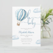 Oh Baby Boy Blue Hete Luchtballon Baby shower Kaart (Staand voorkant)