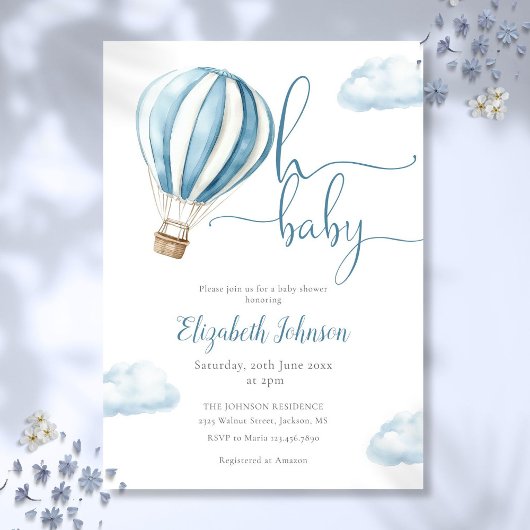 Oh Baby Boy Blue Hete Luchtballon Baby shower Kaart