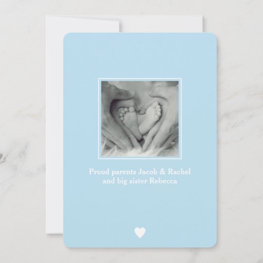 Oh Baby Boy Blue Script Collage Foto Birth Aankondiging (Achterkant)