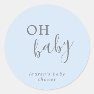 Oh Baby Boy Blue Simple Baby shower Favor Ronde Sticker
