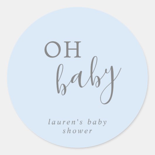 Oh Baby Boy Blue Simple Elegant Baby shower Ronde Sticker (Voorkant)