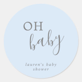 Oh Baby Boy Blue Simple Elegant Baby shower Ronde Sticker