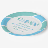 Oh Baby Boy Blue Typography Baby shower Papieren Bordje (Gekanteld)