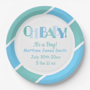 Oh Baby Boy Blue Typography Baby shower Papieren Bordje