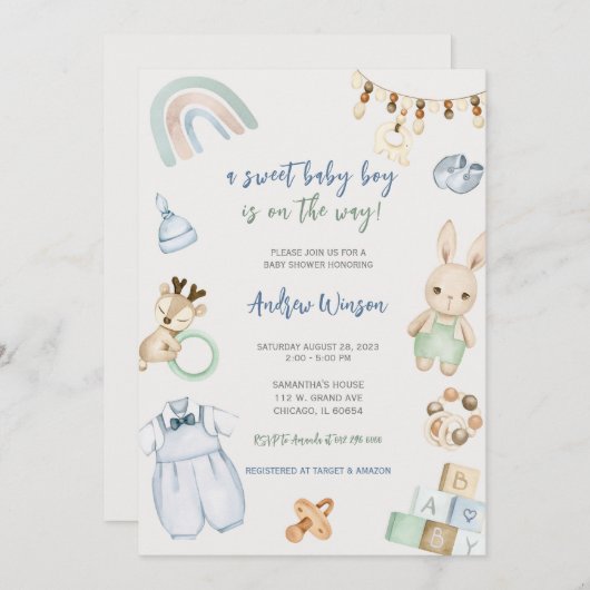 Oh Baby Boy Boho Shower Kaart (Voorkant / Achterkant)