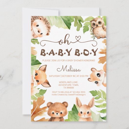 Oh Baby Boy Charming Woodland Baby shower Kaart (Voorkant)