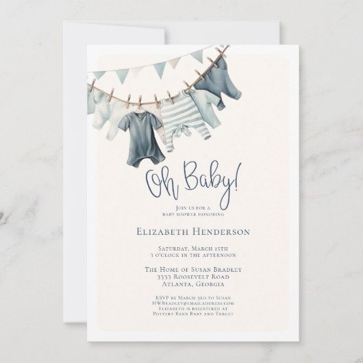 Oh Baby Boy  Clothesline Baby shower Kaart (Voorkant)