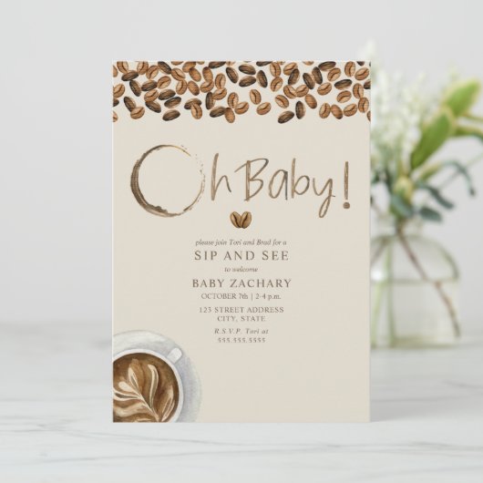 Oh Baby Boy Coffee Sip en zie uitnodiging (Staand voorkant)