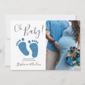 Oh Baby Boy Couples Foto Blue Baby shower Kaart (Voorkant)