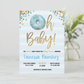 Oh Baby Boy Donut Baby shower Sprinkle Invitation Kaart (Staand voorkant)