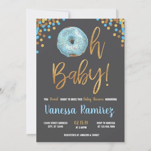 Oh Baby Boy Donut Baby shower Sprinkle Uitnodiging (Voorkant)