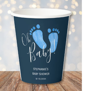 Oh Baby Boy Feet Navy Blue Baby shower Papieren Bekers