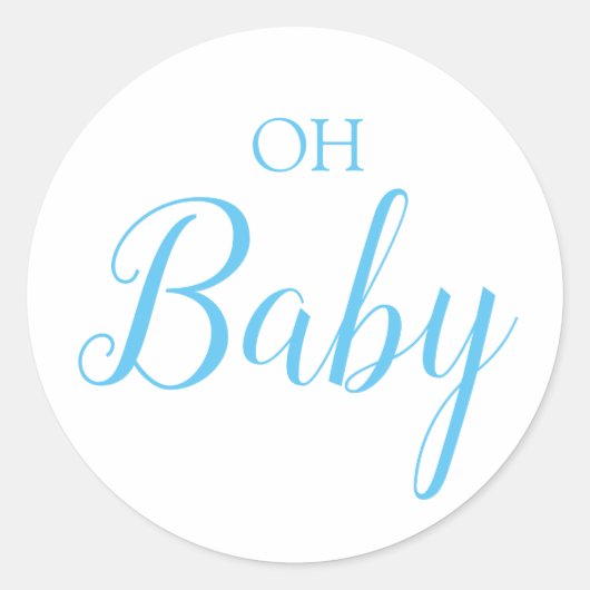 Oh Baby Boy Gender openbaart Blue Script Ronde Sticker (Voorkant)