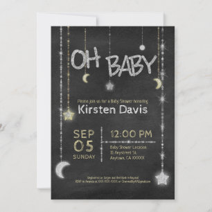 Oh Baby Boy Girl Chalkboard Moon Stars Baby shower Kaart
