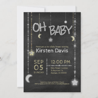 Oh Baby Boy Girl Krijtbord Moon Stars Baby shower Kaart