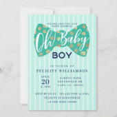 Oh Baby Boy Green & Navy Bow Stropdas Shower Invit Kaart (Voorkant)