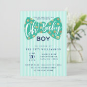 Oh Baby Boy Green & Navy Bow Stropdas Shower Invit Kaart (Staand voorkant)