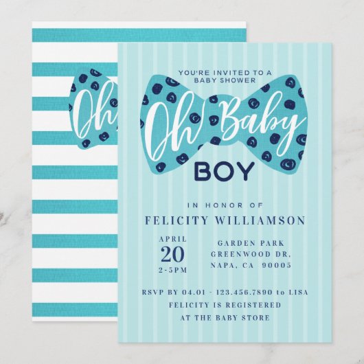 Oh Baby Boy Navy & Blauwgroen Bow Stropdas Shower  Kaart (Voorkant / Achterkant)