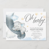 Oh baby boy olifant blauw geel baby shower kaart (Voorkant)