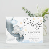 Oh baby boy olifant blauw geel baby shower kaart (Staand voorkant)