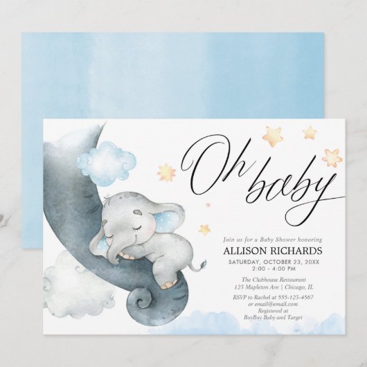 Oh baby boy olifant blauw geel baby shower kaart (Voorkant / Achterkant)