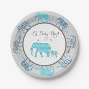 Oh Baby Boy Patterned Elephants Chevron Modern Papieren Bordje