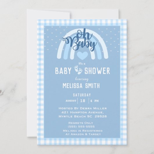 Oh Baby Boy Rainbow Heart Blue Baby shower Kaart (Voorkant)