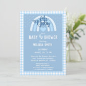 Oh Baby Boy Rainbow Heart Blue Baby shower Kaart (Staand voorkant)