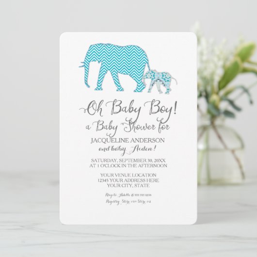 Oh Baby BOY Shower Elephant Typography Modern Kaart (Staand voorkant)