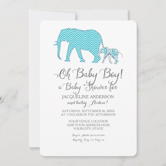 Oh Baby BOY Shower Elephant Typography Modern Kaart (Voorkant)