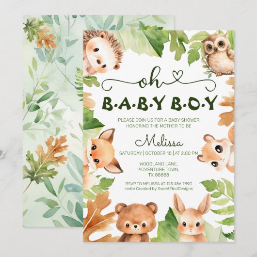 Oh Baby Boy Spring Forest Dieren Baby shower Kaart (Voorkant / Achterkant)