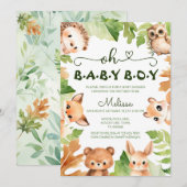 Oh Baby Boy Waterverf Forest Baby Boy Shower Kaart (Voorkant / Achterkant)