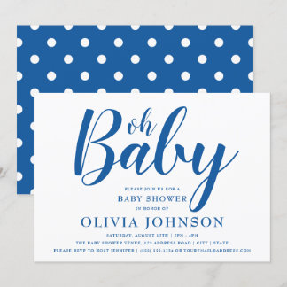 Oh Baby - Bright Blue Polka Dot Baby shower Kaart